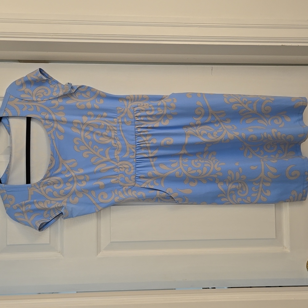 J. McLaughlin Blue Tan Cap Sleeve Sundress
